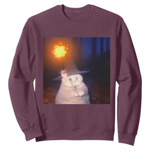 Wizard Cat Sweatshirt Weird Funny Retro Halloween Orange Cat Meme TS10 Maroon Print Your Wear