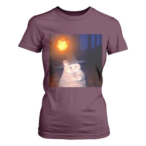 Wizard Cat T Shirt For Women Weird Funny Retro Halloween Orange Cat Meme TS10 Maroon Print Your Wear