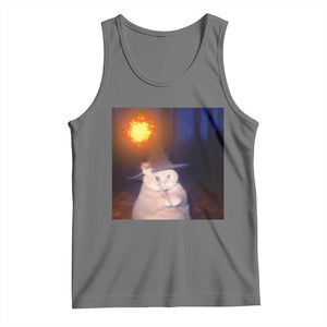 Wizard Cat Tank Top Weird Funny Retro Halloween Orange Cat Meme TS10 Black Heather Print Your Wear