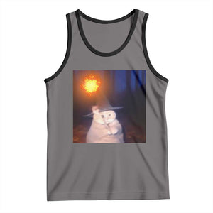 Wizard Cat Tank Top Weird Funny Retro Halloween Orange Cat Meme TS10 Deep Heather Black Print Your Wear