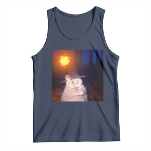 Wizard Cat Tank Top Weird Funny Retro Halloween Orange Cat Meme TS10 Navy Print Your Wear