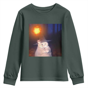 Wizard Cat Youth Sweatshirt Weird Funny Retro Halloween Orange Cat Meme TS10 Dark Forest Green Print Your Wear