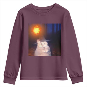 Wizard Cat Youth Sweatshirt Weird Funny Retro Halloween Orange Cat Meme TS10 Maroon Print Your Wear