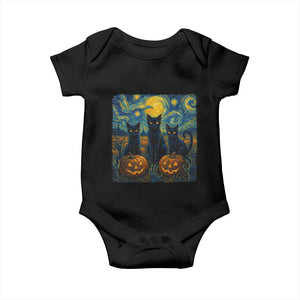 Cat Starry Night Baby Onesie Funny Cat Lover Gifts Halloween Van Gogh TS10 Black Print Your Wear
