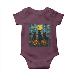 Cat Starry Night Baby Onesie Funny Cat Lover Gifts Halloween Van Gogh TS10 Maroon Print Your Wear