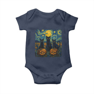 Cat Starry Night Baby Onesie Funny Cat Lover Gifts Halloween Van Gogh TS10 Navy Print Your Wear