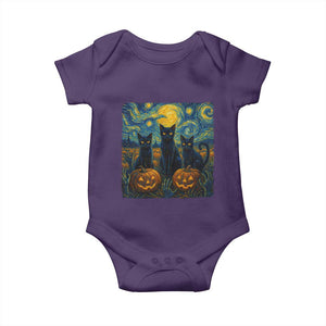 Cat Starry Night Baby Onesie Funny Cat Lover Gifts Halloween Van Gogh TS10 Purple Print Your Wear