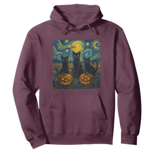 Cat Starry Night Hoodie Funny Cat Lover Gifts Halloween Van Gogh TS10 Maroon Print Your Wear