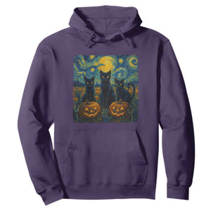 Cat Starry Night Hoodie Funny Cat Lover Gifts Halloween Van Gogh TS10 Purple Print Your Wear