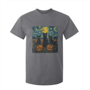 Cat Starry Night T Shirt For Kid Funny Cat Lover Gifts Halloween Van Gogh TS10 Charcoal Print Your Wear