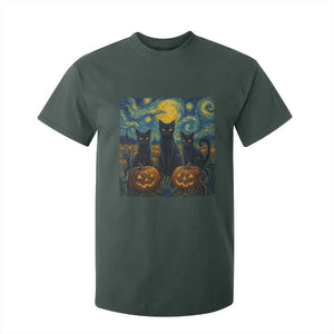 Cat Starry Night T Shirt For Kid Funny Cat Lover Gifts Halloween Van Gogh TS10 Dark Forest Green Print Your Wear