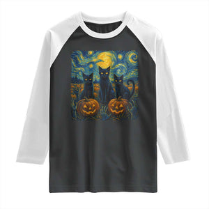 Cat Starry Night Raglan Shirt Funny Cat Lover Gifts Halloween Van Gogh TS10 Black White Print Your Wear