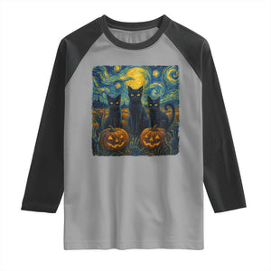 Cat Starry Night Raglan Shirt Funny Cat Lover Gifts Halloween Van Gogh TS10 Sport Gray Black Print Your Wear