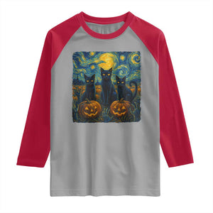 Cat Starry Night Raglan Shirt Funny Cat Lover Gifts Halloween Van Gogh TS10 Sport Gray Red Print Your Wear