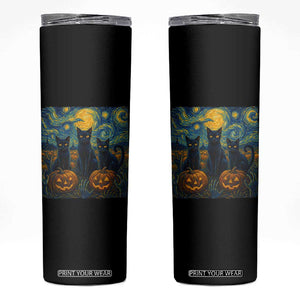 Cat Starry Night Skinny Tumbler Funny Cat Lover Gifts Halloween Van Gogh TS10 Black Print Your Wear