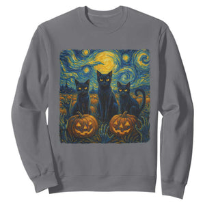 Cat Starry Night Sweatshirt Funny Cat Lover Gifts Halloween Van Gogh TS10 Charcoal Print Your Wear