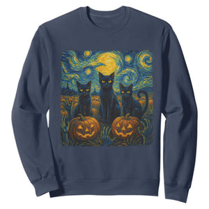 Cat Starry Night Sweatshirt Funny Cat Lover Gifts Halloween Van Gogh TS10 Navy Print Your Wear