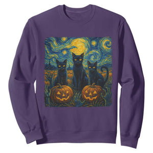 Cat Starry Night Sweatshirt Funny Cat Lover Gifts Halloween Van Gogh TS10 Purple Print Your Wear