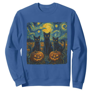 Cat Starry Night Sweatshirt Funny Cat Lover Gifts Halloween Van Gogh TS10 Royal Blue Print Your Wear