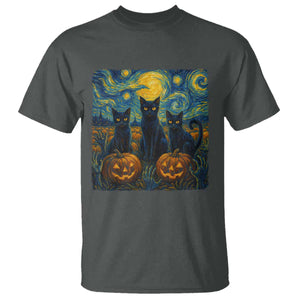 Cat Starry Night T Shirt Funny Cat Lover Gifts Halloween Van Gogh TS10 Dark Heather Print Your Wear