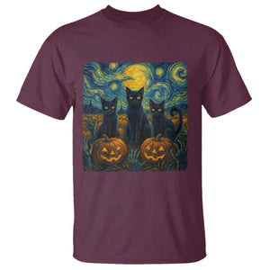 Cat Starry Night T Shirt Funny Cat Lover Gifts Halloween Van Gogh TS10 Maroon Print Your Wear