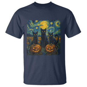 Cat Starry Night T Shirt Funny Cat Lover Gifts Halloween Van Gogh TS10 Navy Print Your Wear