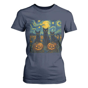 Cat Starry Night T Shirt For Women Funny Cat Lover Gifts Halloween Van Gogh TS10 Navy Print Your Wear