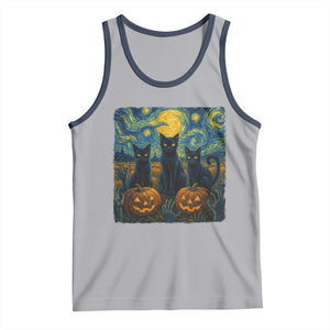 Cat Starry Night Tank Top Funny Cat Lover Gifts Halloween Van Gogh TS10 Athletic Heather Navy Print Your Wear