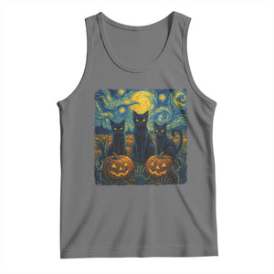 Cat Starry Night Tank Top Funny Cat Lover Gifts Halloween Van Gogh TS10 Black Heather Print Your Wear