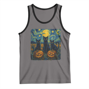Cat Starry Night Tank Top Funny Cat Lover Gifts Halloween Van Gogh TS10 Deep Heather Black Print Your Wear