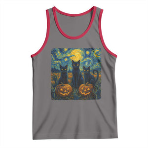 Cat Starry Night Tank Top Funny Cat Lover Gifts Halloween Van Gogh TS10 Deep Heather Red Print Your Wear