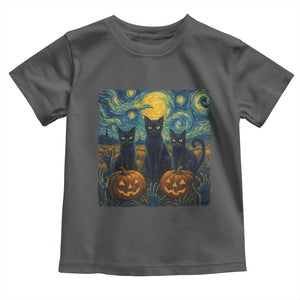 Cat Starry Night Toddler T Shirt Funny Cat Lover Gifts Halloween Van Gogh TS10 Dark Heather Print Your Wear