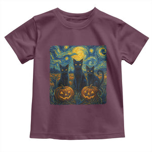 Cat Starry Night Toddler T Shirt Funny Cat Lover Gifts Halloween Van Gogh TS10 Maroon Print Your Wear