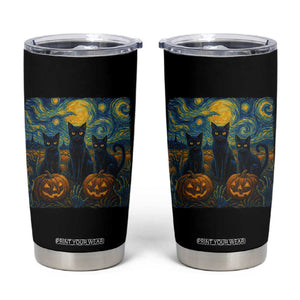Cat Starry Night Tumbler Cup Funny Cat Lover Gifts Halloween Van Gogh TS10 Black Print Your Wear