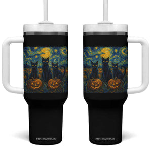 Cat Starry Night Tumbler With Handle Funny Cat Lover Gifts Halloween Van Gogh TS10 One Size: 40 oz Black Print Your Wear