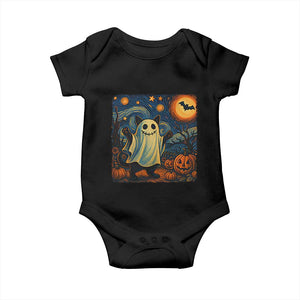 Funny Halloween Ghost Cat Baby Onesie Starry Night Van Gogh Cat Lover Gifts TS10 Black Print Your Wear