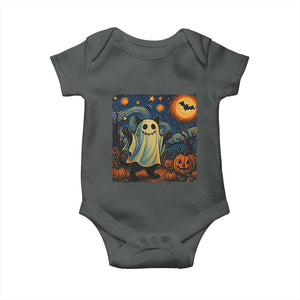 Funny Halloween Ghost Cat Baby Onesie Starry Night Van Gogh Cat Lover Gifts TS10 Dark Heather Print Your Wear