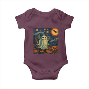 Funny Halloween Ghost Cat Baby Onesie Starry Night Van Gogh Cat Lover Gifts TS10 Maroon Print Your Wear