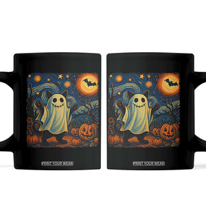 Funny Halloween Ghost Cat Coffee Mug Starry Night Van Gogh Cat Lover Gifts TS10 Black Print Your Wear