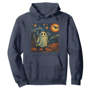 Funny Halloween Ghost Cat Hoodie Starry Night Van Gogh Cat Lover Gifts TS10 Navy Print Your Wear