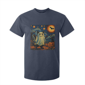 Funny Halloween Ghost Cat T Shirt For Kid Starry Night Van Gogh Cat Lover Gifts TS10 Navy Print Your Wear