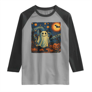 Funny Halloween Ghost Cat Raglan Shirt Starry Night Van Gogh Cat Lover Gifts TS10 Sport Gray Black Print Your Wear