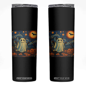 Funny Halloween Ghost Cat Skinny Tumbler Starry Night Van Gogh Cat Lover Gifts TS10 Black Print Your Wear