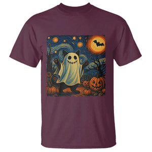 Funny Halloween Ghost Cat T Shirt Starry Night Van Gogh Cat Lover Gifts TS10 Maroon Print Your Wear