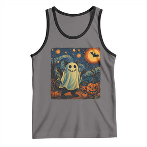 Funny Halloween Ghost Cat Tank Top Starry Night Van Gogh Cat Lover Gifts TS10 Deep Heather Black Print Your Wear