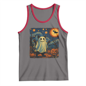 Funny Halloween Ghost Cat Tank Top Starry Night Van Gogh Cat Lover Gifts TS10 Deep Heather Red Print Your Wear