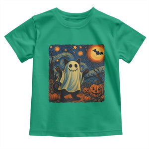 Funny Halloween Ghost Cat Toddler T Shirt Starry Night Van Gogh Cat Lover Gifts TS10 Irish Green Print Your Wear
