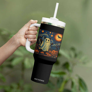 Funny Halloween Ghost Cat Tumbler With Handle Starry Night Van Gogh Cat Lover Gifts TS10 Print Your Wear