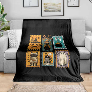 Black Cat Pumpkin Throw Blanket Retro Halloween Ghots Cat Stamp TS10 Print Your Wear