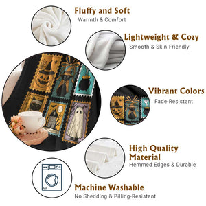 Black Cat Pumpkin Throw Blanket Retro Halloween Ghots Cat Stamp TS10 Print Your Wear